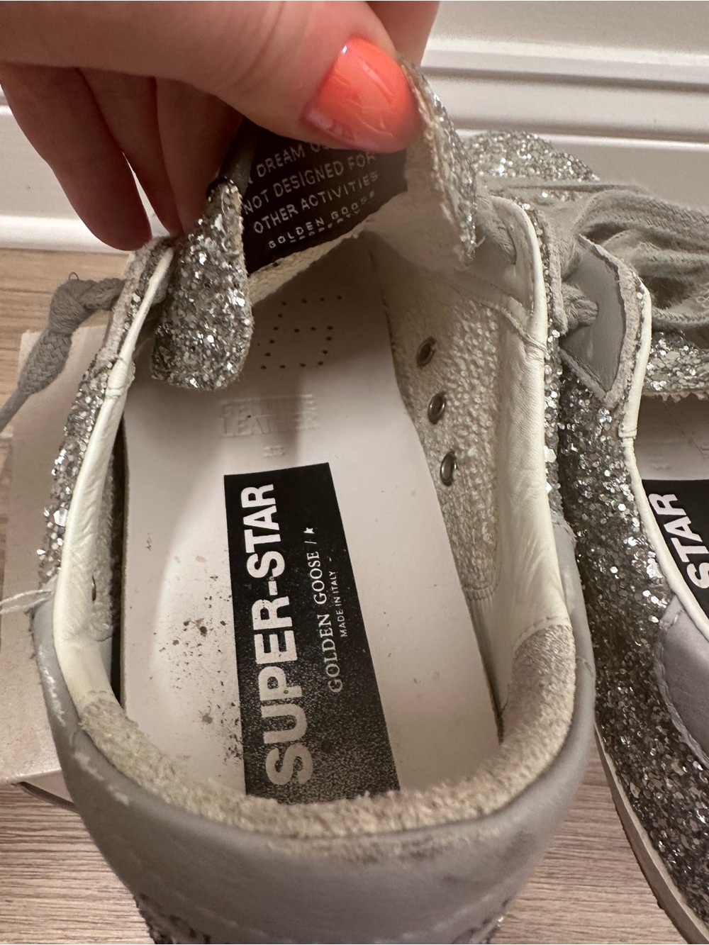 Golden Goose Silver Glitter Superstar Sneakers with Gray Suede Star - Picture 4 of 7